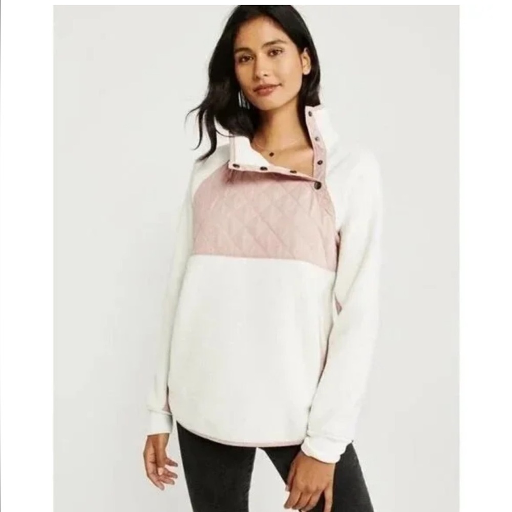 Abercrombie & Fitch Asymmetrical Snap-up Quilted Fleece Pullover - Pink - Medium